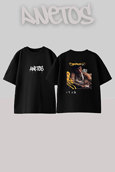 Anetos Central Cee_15 dizajn, štampana unisex majica oversize crne boje