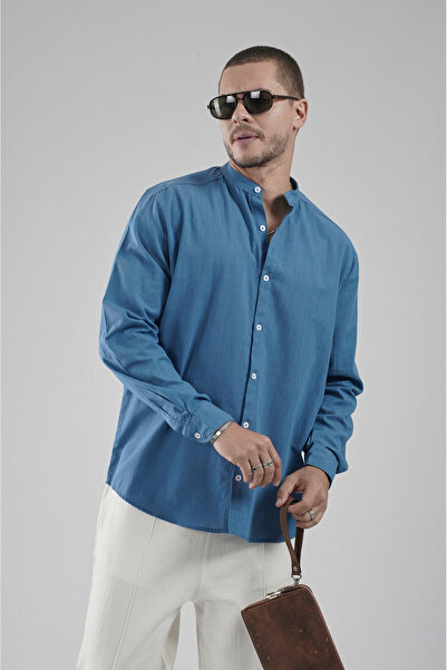 Butik Trend Biz Klasik Regular Kalıp Hakim Yaka Keten Gömlek