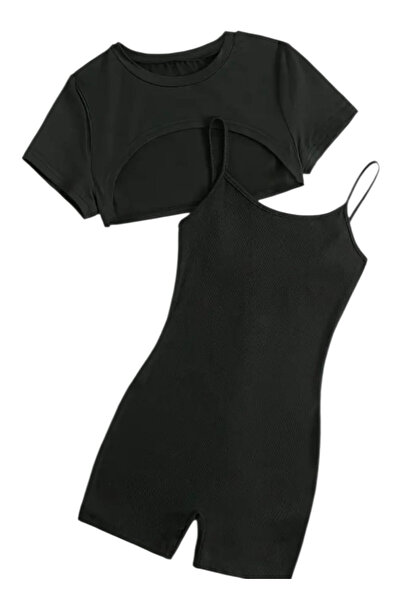 OEM Compleu dama modern, 2 piese, negru, din bumbac elastic, M