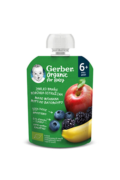 GERBER | Organic For Baby 6m+ | Βρεφικός Φρουτοπουρές με Μήλο, Μπανάνα, Μύρτι...