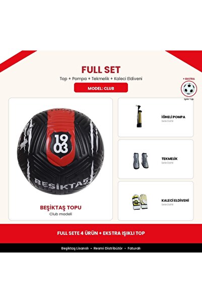 Beşiktaş Lisanslı Club 5 Numara Futbol Topu + Pompa + Tekmelik + Eldiven + He...