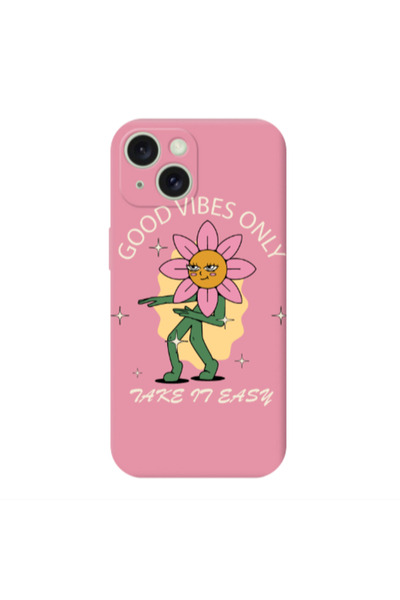 Other Apple iPhone 15 Plus Good Vibes Only Pink Colored Silicone TPU Θήκη