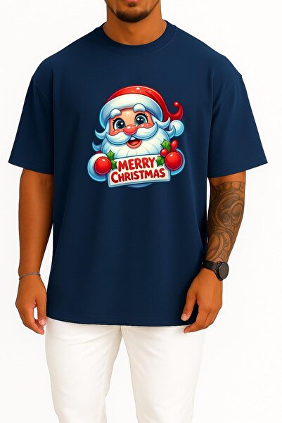Bahriyeli Collection Oversize Merry Christmas New Year Chest Printed Unisex T...