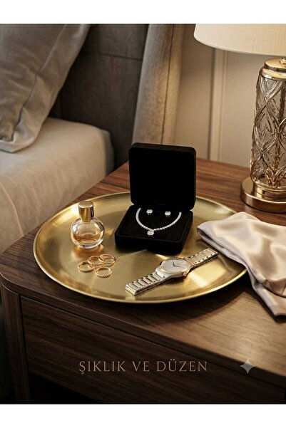 LOVYCO Gold Metal Presentation Tray |   Round Decorative Coffee and Treat Tra...