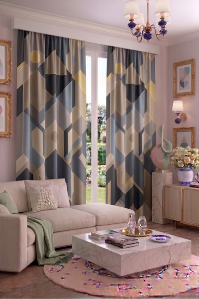 EFSANE PET Modern Vintage Patterned Background Curtain 140X260 cm 2 Wings Dec...