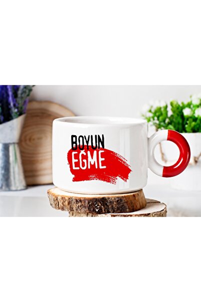 ART HEDİYE Luxury Nes Cafe Cup with Neck Slant and Two-Sided Printed Red Handles