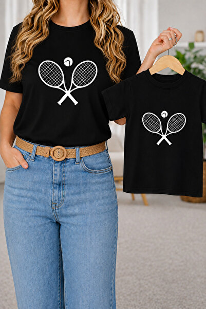 VODEXA Μπλουζάκι με στάμπα ρακέτας Mother Daughter Combination Oversize, Διπλ...