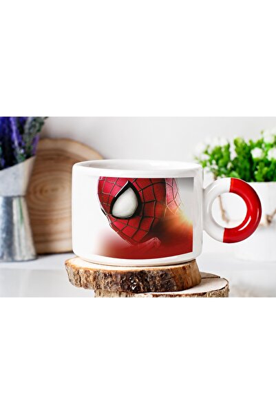 ART HEDİYE Spider-Man Two-Sided Printed Luxury Nes Cafe Cup with Red Handle