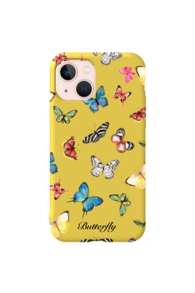 Other Apple iPhone 13 Mixed Butterflys Yellow Colored Silicone TPU Θήκη