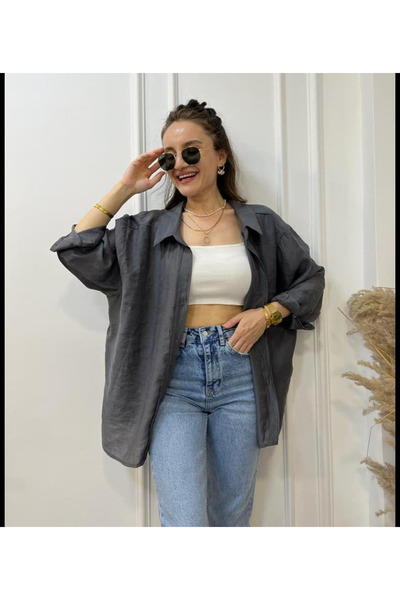 My Blog Anthracite Off-Shoulder Oversize Shirt - 4612