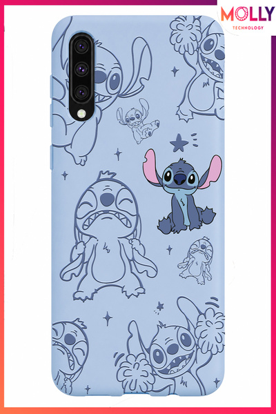 Molly SAMSUNG GALAXY A70 İçin Bebe Mavisi Stitch Tatlı Çılgınlık Desenli Sili...