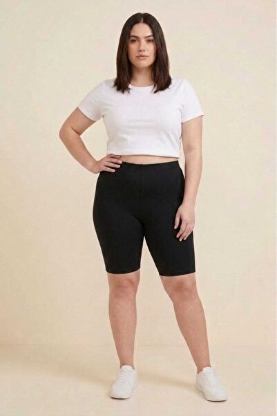 Brashop Black Women's Plus Size High Waist Short Leggings - Cotton Lycra Over...