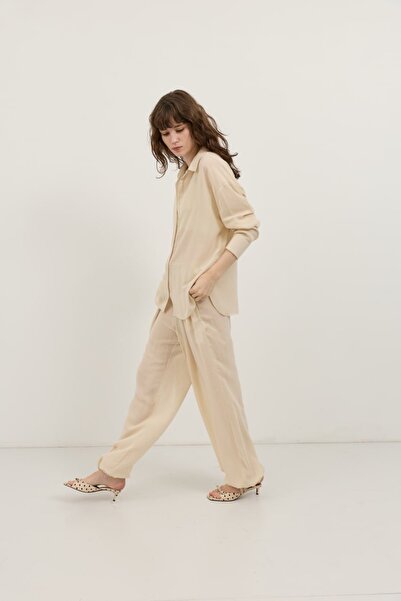 ruyaguneyboutique Keten Bej Pantolon