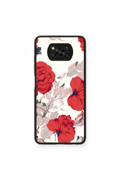 Other Xiaomi Poco X3 /X3 Pro Red Flowers Black Glossy Θήκη