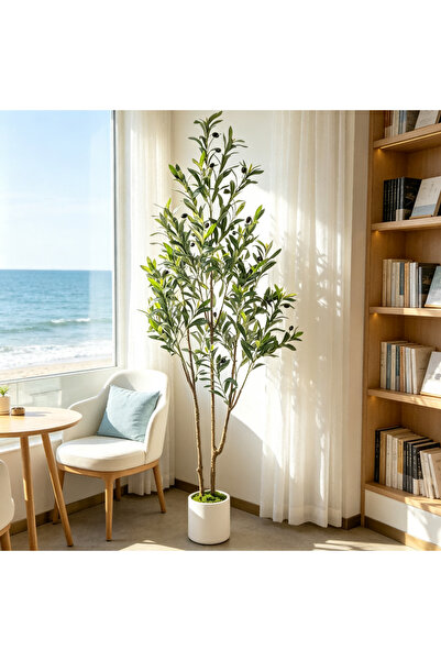 BESTONE Realistic Double Stem 152cm Fake Olive Tree Dense Gradient Green Leav...