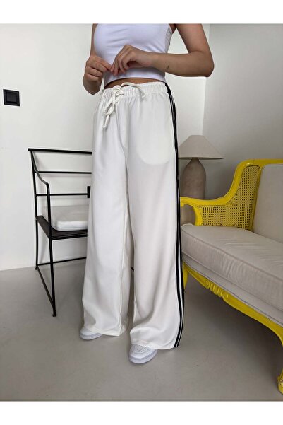 Bade Butik White Black Striped Elastic Waist Pants