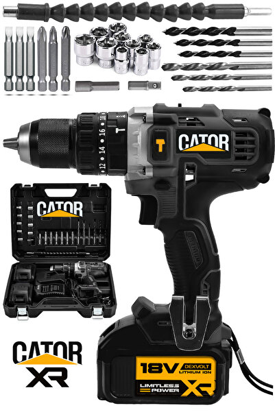 CATOR 18V Çift Akülü Metal Şanzıman Şarjlı Darbeli Matkap