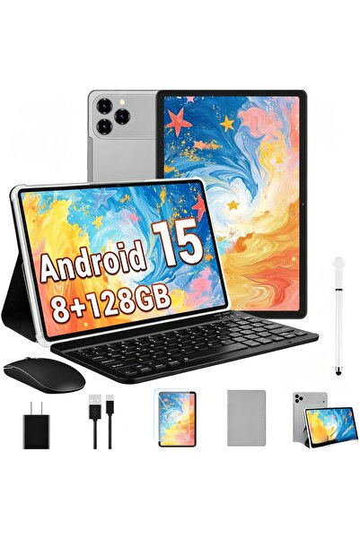 W&O Tablet 10.1 Inch Android 15 OS Pad, 2in 1 Pad with Keyboard, Mouse, Case,...