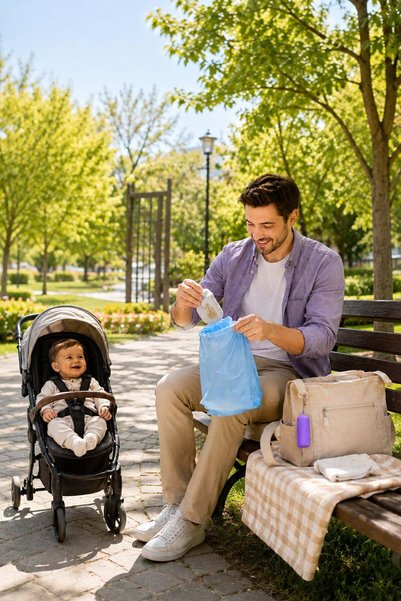 omilife حقيبة حفاضات الأطفال المحمولة المضادة للروائح، حقيبة صحية محمولة، 4 قطع