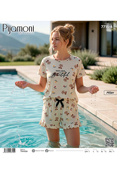 Pijamoni Women's Milan Fabric Short Sleeve Shorts Pajama Set