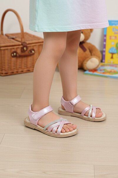 enoch Children's Stoned Cross-Strapped Velcro Orthopedic Flat Sole Sandals