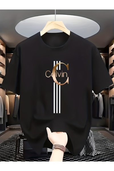45 BPM Minimalist Luxury Letter Print T-Shirt with Metallic Golden Logo, Short Sleeves, Perfect for Upscale Commuting And Versatile Styling