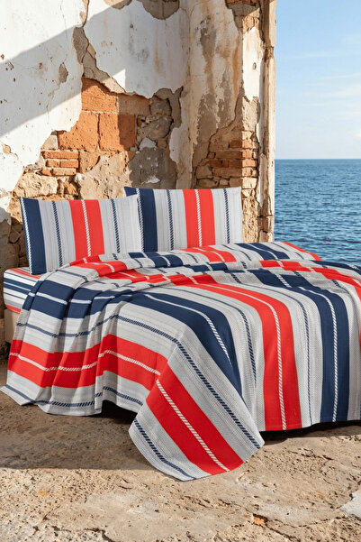 Menderes Home La Notte Marin Stripe Double 4-Piece Pique Set 210X230 + 160X20...