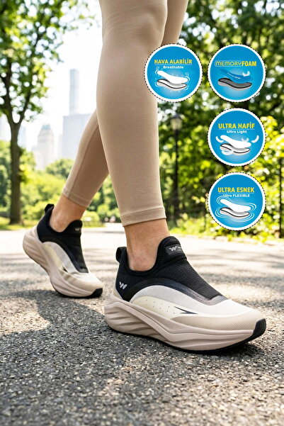WALKWAY Beige Memory Sole Lightweight Flexible Unisex Breathable Sports Shoes...