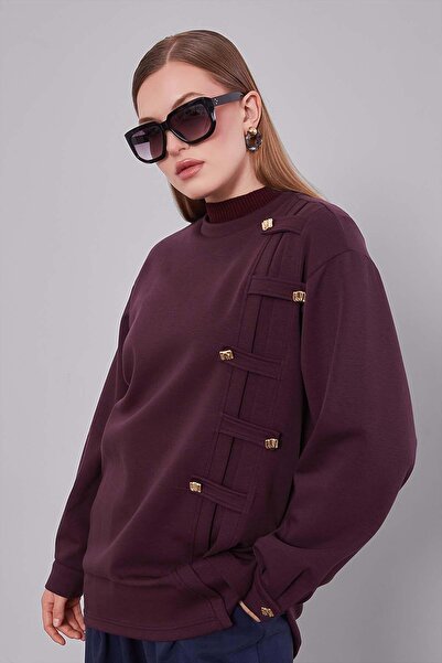 Levidor Burgundy Knitted Detail Model Sweat