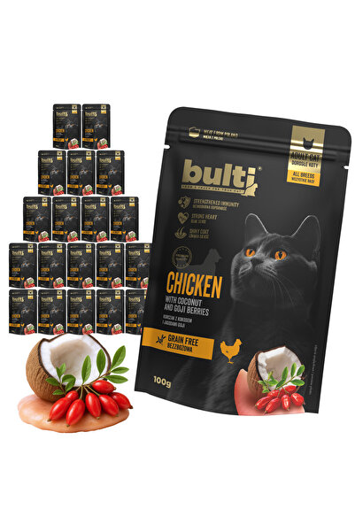 Bulti Hrană umedă pisici, Bulti, 20x100g, Pui, Cocos și Jagode, Pisici Adulte...