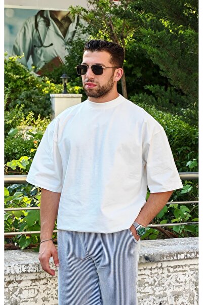 Erkek Oversize Basic Bisiklet Yaka Tişört