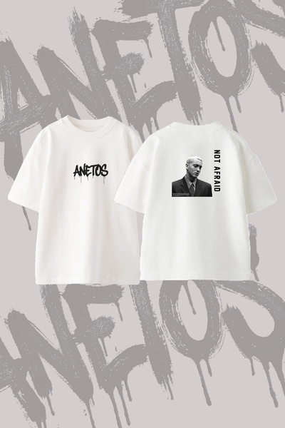 Anetos تي شيرت Eminem Not Afraid بتصميم مطبوع وياقة دائرية كبيرة الحجم باللون...