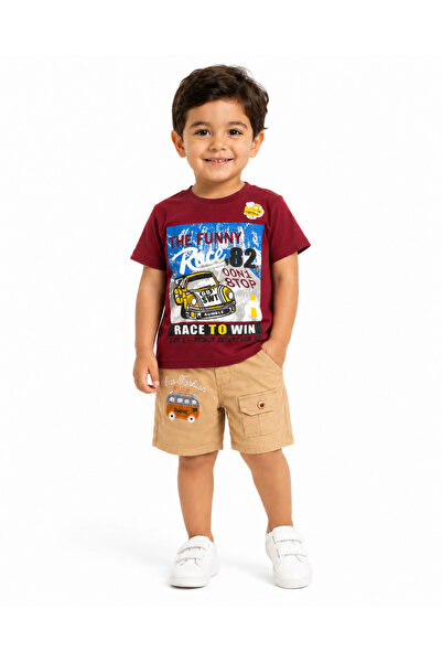 Generic Boys' T-Shirt and Shorts Set with Car Racing Print