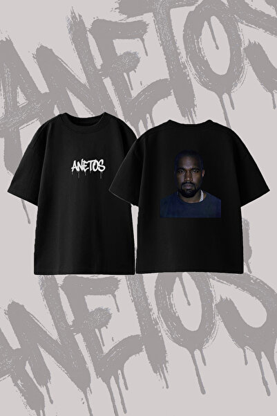 Anetos Kanye West_12 Design Printed Oversize Crew Neck T-Shirt Black
