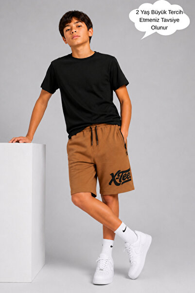ASYAKİDS CLUB Boys' Printed Zippered Summer Combed Cotton Sports Capri Shorts