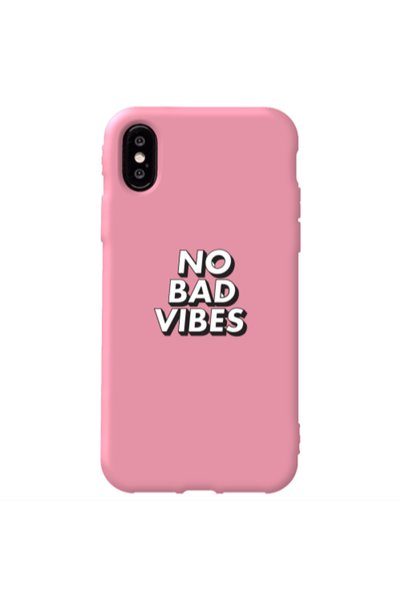 Other Apple iPhone Xs No bad vibes Pink Colored Silicone TPU Θήκη