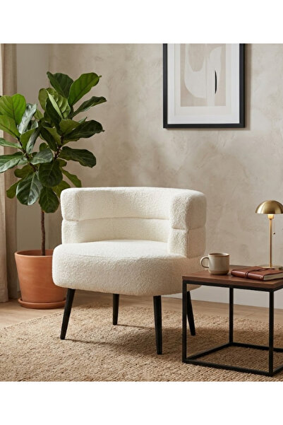 Palma homez White Cafe Chair with Round Design - Soft Woolly Texture and Blac...