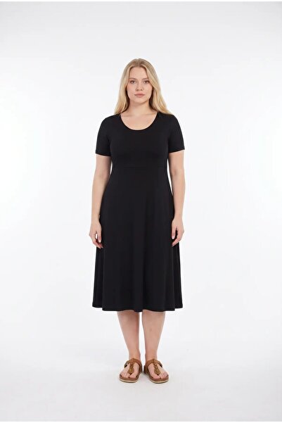 hazelin Women's Black Plus Size Oysho Fabric Cross Back Dress Hzl26W-Zss19361