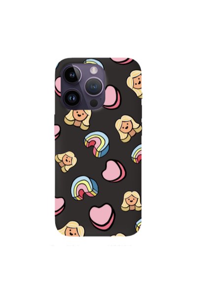 Other Apple iPhone 14 Pro Max Girl rainbow and hearts Black Colored Silicone ...
