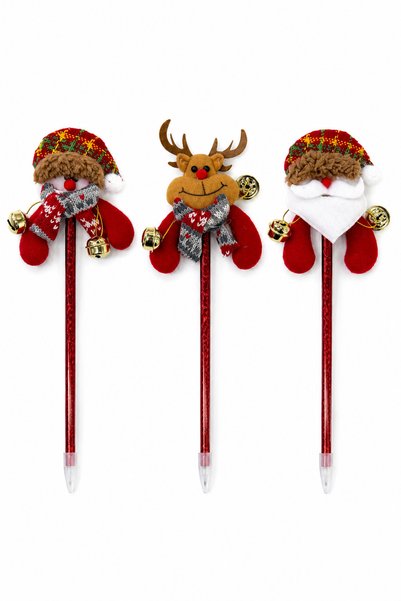 PARTİPORT Christmas Figured Ballpoint Pen Set, Blue Color, Santa Claus, Snowm...