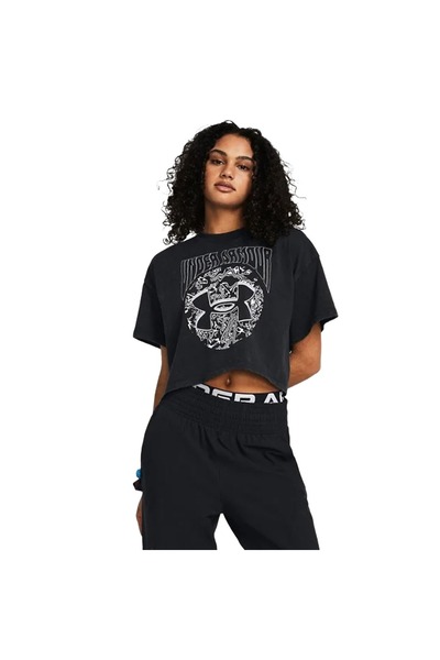 Under Armour HW DUSK TO DAWN CROP SS 1383048-001 Μαύρο S