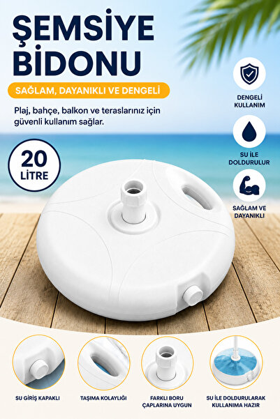 Durul Plaj ve Güneş Şemsiyesi Ağırlık Bidonu 20 Litre Su ve Kum Dolgulu Beyaz