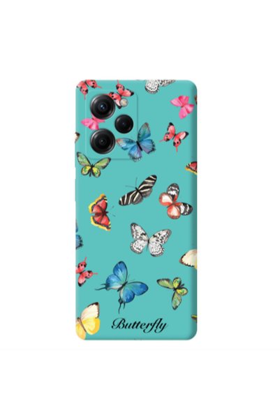 Other Xiaomi Poco X5 Pro Mixed Butterflys Turquoise Colored Silicone TPU Θήκη