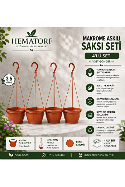 Hematorf Askılı Makrome Saksı 3,5 lt - 4 adet