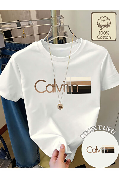 248849 Women's 100% Lettering T-Shirt - Round Neck Short Sleeve Summer Top wi...