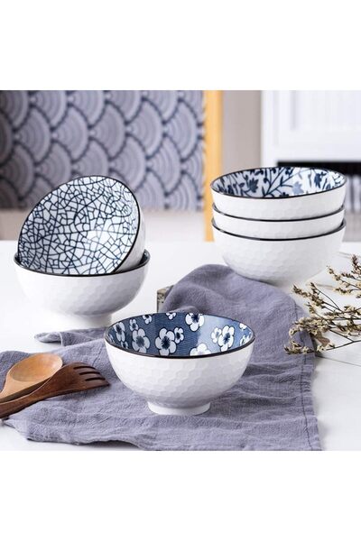 İNFLUX 4.5 inch Natural Healthy Japanese Ceramic Bowl soup meal Gift Set Blue...