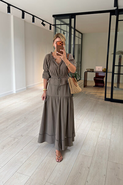 Sezgi Tekin Fisto Detail Khaki Linen Set