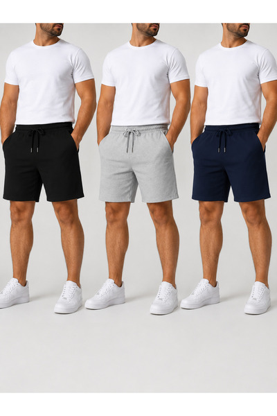 yx yustex sport 3-Piece Shorts (Black-Grey-Navy Blue) Basic Summer Shorts Set...
