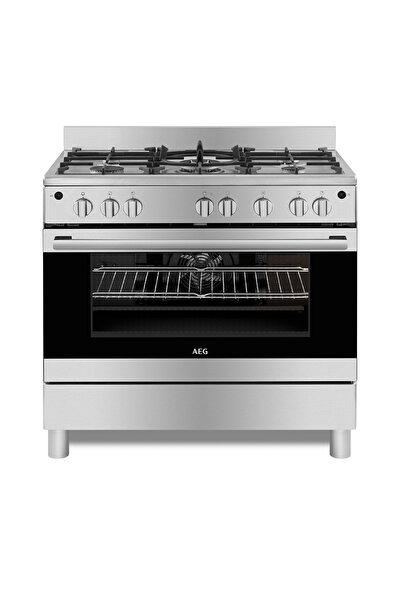 AEG موقد قائم بذاته 90 سم - 5 شعلات غاز وفرن غاز سعة 116 لتر، من الفولاذ المق...