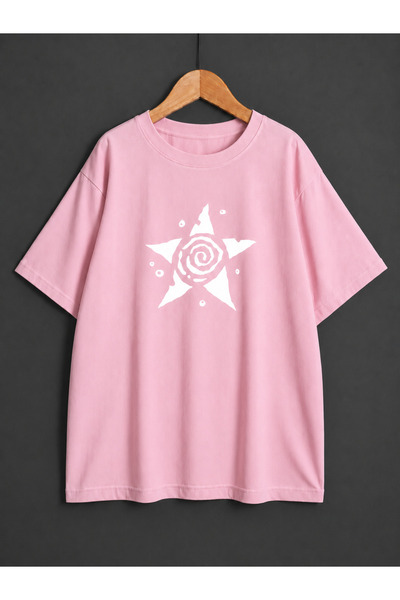 ZİYMO Unisex Y2K Star Spiral Printed Oversized T-Shirt